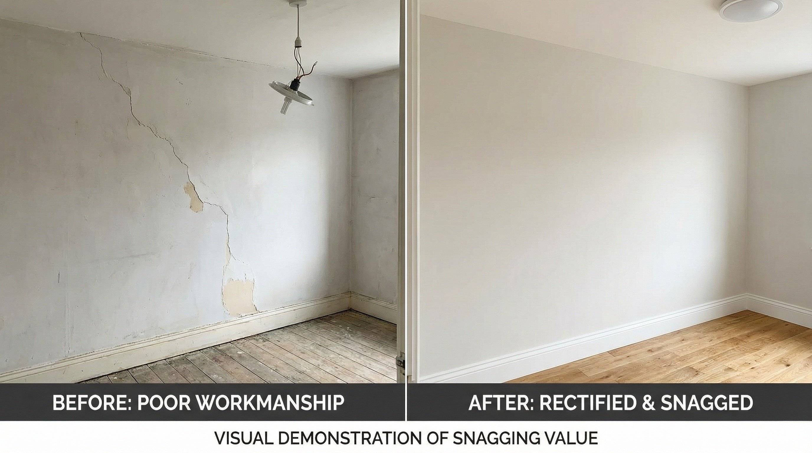 Before and after showing defects rectified following snagging survey